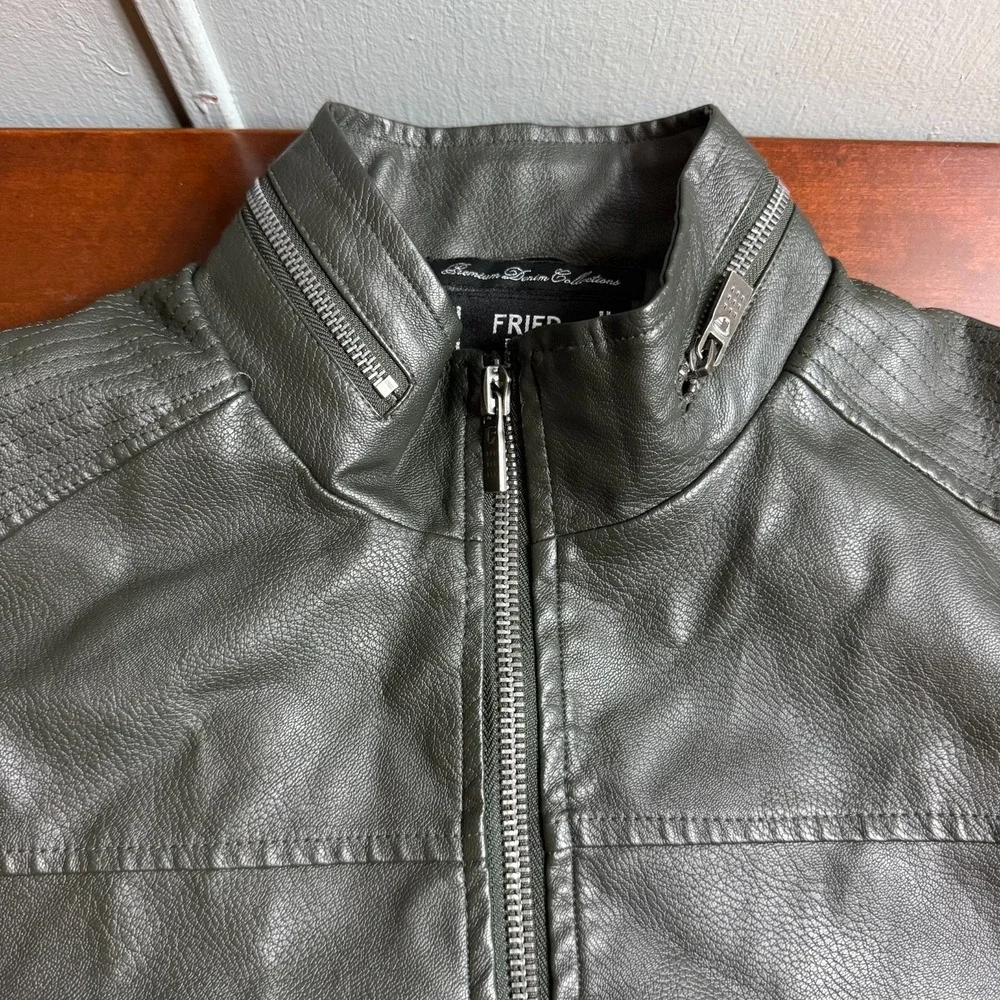 FRIED Denim NYC Faux‎ Leather Moto Jacket Mens Large Biker Black Minimalist